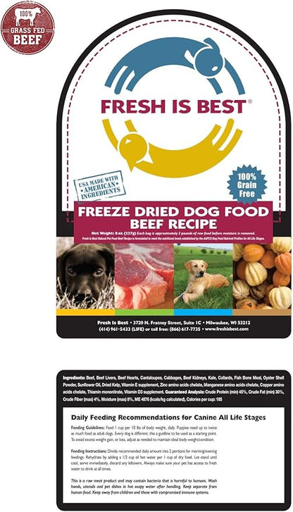 Fresh Is Best - Freeze Dried Raw Dog Food - Beef, 8 Ounces