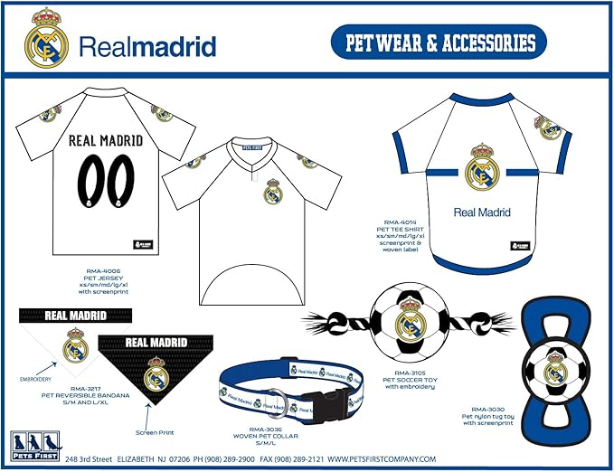 MLS Real Madrid REVERSIBLE BANDANA for DOGS & CATS. Cutest Pet Bandana Scarf Bib Apron Sports Fan Apparel, Team color, SIZE: Large / X-Large
