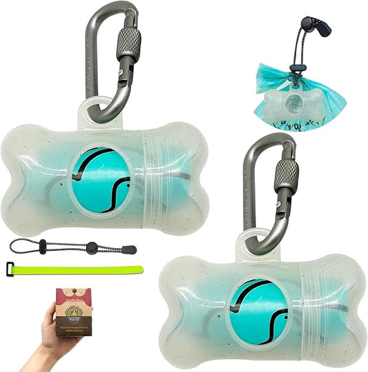 Dog Poop Pickup Bags Holder Dispenser with Standard-Sized Leak-Proof Scented Doggy Waste Bags and Carabiner with Safety Lock&Fastener Never Loose on Leash Lead Again (2 Holders 30 Bags, Clear)