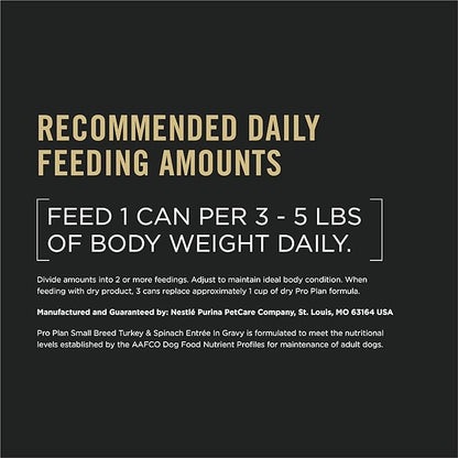 Purina Pro Plan Adult Small Breed Turkey and Spinach Entree in Gravy Wet Dog Food for Small Dogs - (Pack of 24) 5.5 oz. Cans
