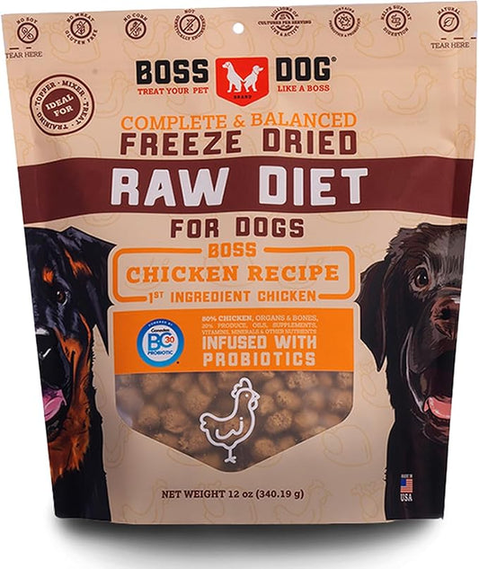 Boss Dog Brand Complete & Balanced Freeze Dried Raw Diet for Dogs Chicken Recipe, 12-oz Bag…