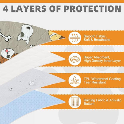 KOOLTAIL Washable Pee Pads for Dogs, 4 Packs 24*36in Reusable Super Absorbent Dog Whelping Training Pads, Crate Pads for Puppy Cages, Nonslip Waterproof Large Dog Mats for Floors Bed Playpen Car Sofa