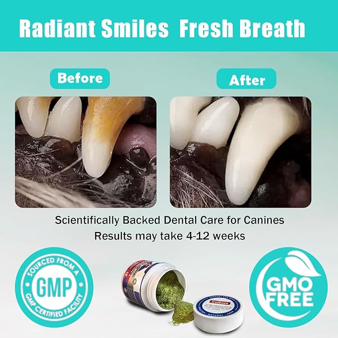 Dog Teeth Cleaning Powder,Herbal Dog Dental Powder with Breath Freshener,Plaque Remover for Teeth Dog Targets Tartar & Bad Breath,Healthy Mouth for Dogs