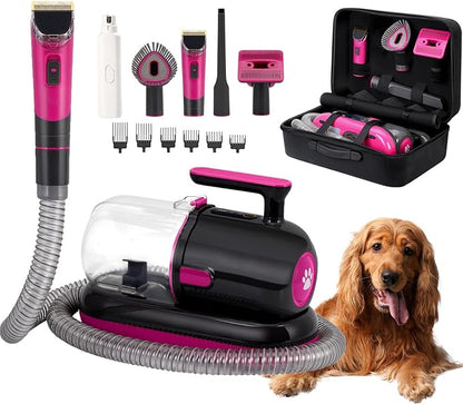 7 in 1 Pet Grooming Vacuum Kits, Dog Hair Remover Grooming with Clippers Nail Trimmer Grinder & Brush for Shedding, Low Noise Suction 99% Pet Hair with 7 Pet Grooming Tools & Storage Bag