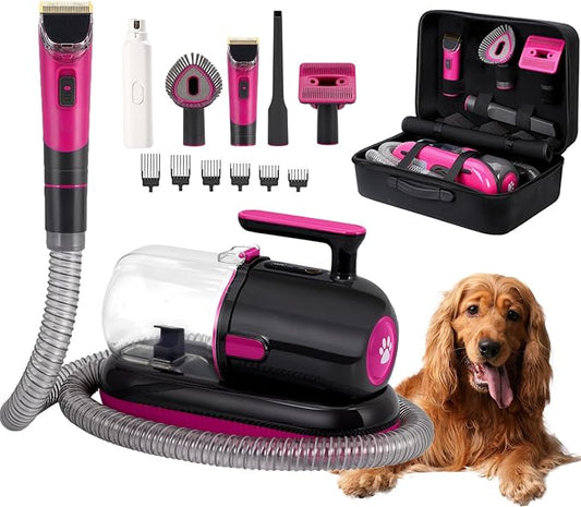 7 in 1 Pet Grooming Vacuum Kits, Dog Hair Remover Grooming with Clippers Nail Trimmer Grinder & Brush for Shedding, Low Noise Suction 99% Pet Hair with 7 Pet Grooming Tools & Storage Bag