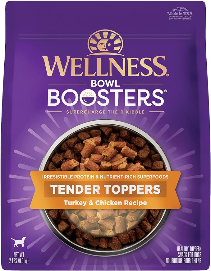Wellness Tender Toppers (Previously Bowl Boosters), Grain-Free Natural Dog Food Toppers or Mixers, Made with Real Meat (Turkey & Chicken, 2-Pound Bag)