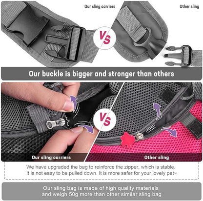 YUDODO Pet Dog Sling Carrier Large Pocket Adjust Strap Anti-falling Design Breathable Mesh Travel Safe Sling Bag Carrier for Dogs Cats