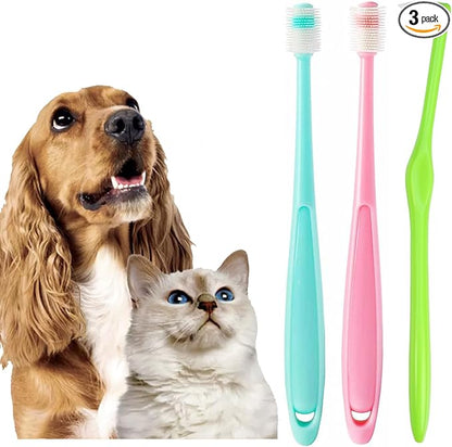 3pcs Small Dog & Cat Toothbrush, 360 cat Toothbrush with Micro Head Brush, 360-Degree Pet Toothbrush, Soft Silicone, No Harm
