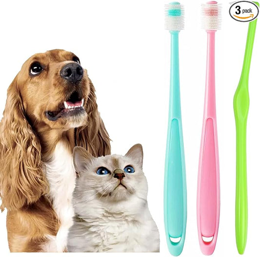 3pcs Small Dog & Cat Toothbrush, 360 cat Toothbrush with Micro Head Brush, 360-Degree Pet Toothbrush, Soft Silicone, No Harm