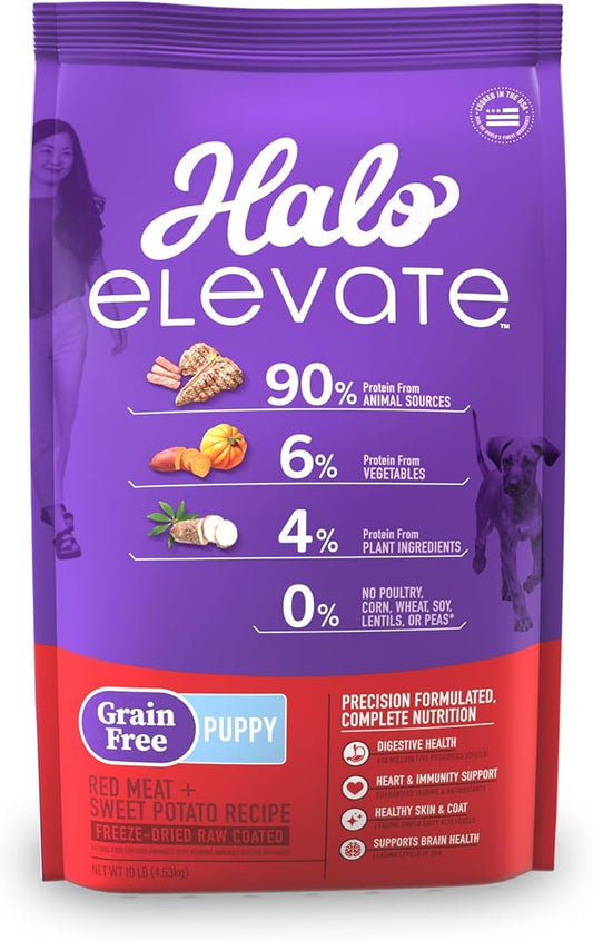Halo Elevate Dry Dog Food, Grain Free Red Meat Recipe, Puppy Formula, 10lb