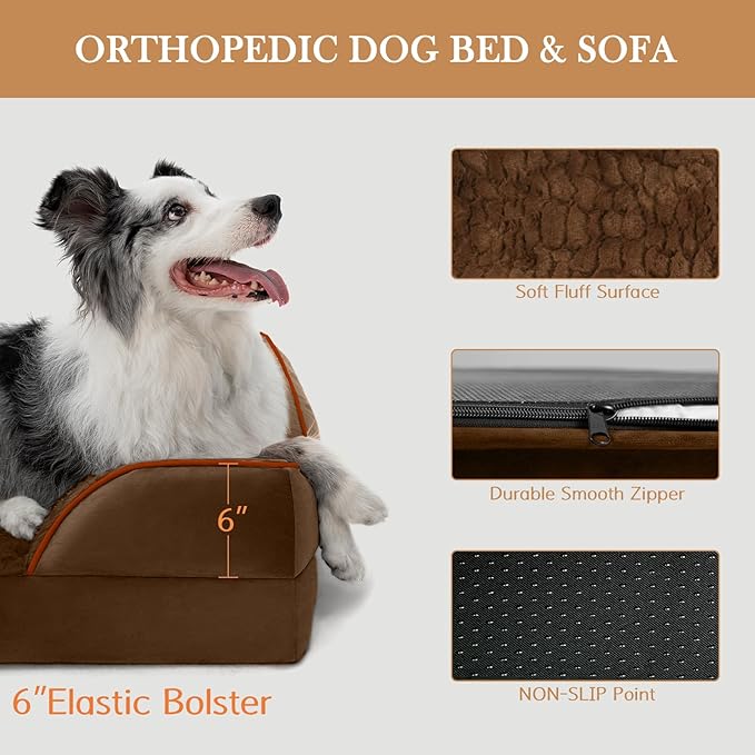 XXL Orthopedic Dog Bed Waterproof, Orthopedic Foam Dog Beds for Extra Large Dogs, Washable Dog Sofa Bed with Removable Cover & Non-Slip Bottom(XX-large,Chocolate Brown)