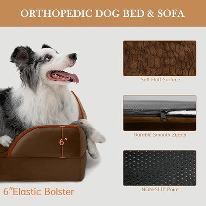 XXL Orthopedic Dog Bed Waterproof, Orthopedic Foam Dog Beds for Extra Large Dogs, Washable Dog Sofa Bed with Removable Cover & Non-Slip Bottom(XX-large,Chocolate Brown)
