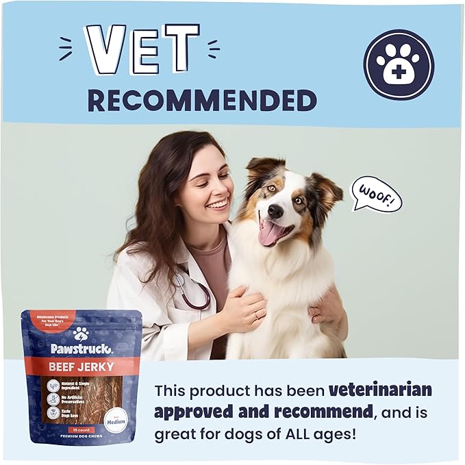 Pawstruck Premium Beef Jerky Dog Treat Chews, Medium 4"-6" Strips - Hip Joint Health Naturally Rich in Glucosamine & Chondroitin No Added Preservatives - 25 Count (Pack of 1) - Packaging May Vary