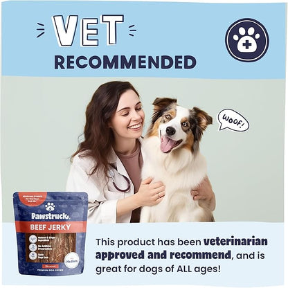 Pawstruck Premium Beef Jerky Dog Treat Chews, Medium 4"-6" Strips - Hip Joint Health Naturally Rich in Glucosamine & Chondroitin No Added Preservatives - 25 Count (Pack of 1) - Packaging May Vary