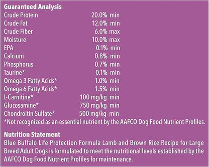 Blue Buffalo Life Protection Formula Natural Adult Large Breed Dry Dog Food, Lamb and Brown Rice 34-lb