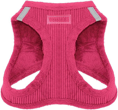 Voyager Step-in Plush Dog Harness – Soft Plush, Step in Vest Harness for Small and Medium Dogs by Best Pet Supplies - Harness (Fuchsia Corduroy), S (Chest: 14.5-16"), 206T-FU-S