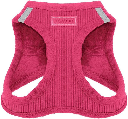 Voyager Step-in Plush Dog Harness – Soft Plush, Step in Vest Harness for Small and Medium Dogs by Best Pet Supplies - Harness (Fuchsia Corduroy), S (Chest: 14.5-16"), 206T-FU-S