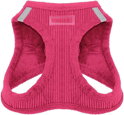 Voyager Step-in Plush Dog Harness – Soft Plush, Step in Vest Harness for Small and Medium Dogs by Best Pet Supplies - Harness (Fuchsia Corduroy), XS (Chest: 13-14.5")