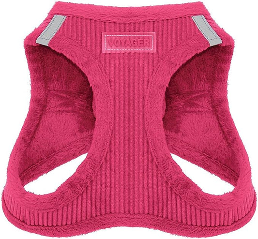 Voyager Step-in Plush Dog Harness – Soft Plush, Step in Vest Harness for Small and Medium Dogs by Best Pet Supplies - Harness (Fuchsia Corduroy), XS (Chest: 13-14.5")