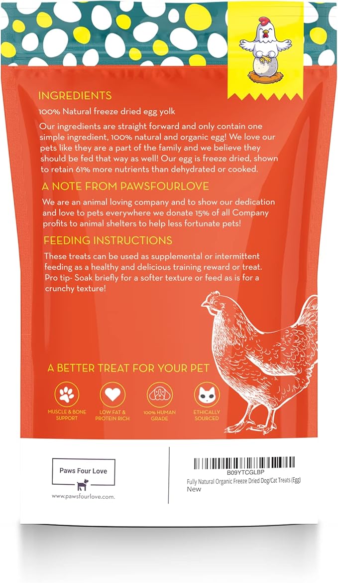 Fully Natural Organic Freeze Dried Dog/Cat Treats Food Toppers Single Ingredient, USA Made, Healthy, High Value, Gluten Grain Free, High Protein, Diabetic Friendly (1, Egg)