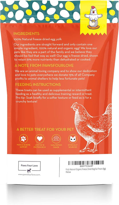Fully Natural Organic Freeze Dried Dog/Cat Treats Food Toppers Single Ingredient, USA Made, Healthy, High Value, Gluten Grain Free, High Protein, Diabetic Friendly (1, Egg)