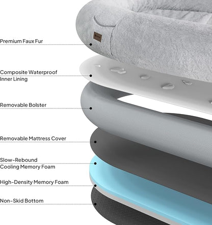 Human Dog Bed for People Large - Bean Bag Adult Size Giant Extra Sized for Kid Waterproof and Washable Anti-Slip Grey 74"x50"x12"