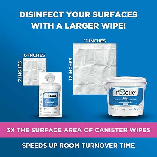 REScue One-Step Disinfectant Cleaner & Deodorizer Wipes for Veterinary Use – For Kennels & More – Extra Large Wipes, 160-Count Wipes Bucket (4 Pack)