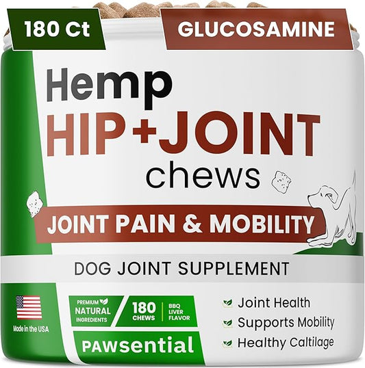 ADVANCED Hemp Hip & Joint Supplement for Dogs - Glucosamine for Dogs - Dog Joint Pain Relief Treats - Chondroitin Turmeric MSM Hemp Oil - Hemp Treats for Joint Health- Cheese Bacon-180Ct