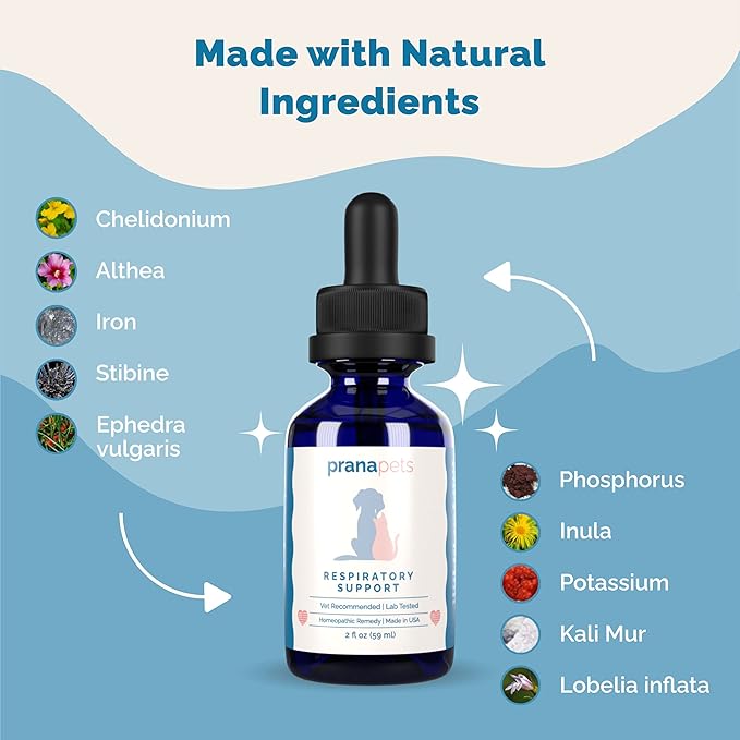 Respiratory Support Supplement for Dogs & Cats | Naturally Promotes Optimal Respiratory Function in Pets | Safely aids with Symptoms of Seasonal Allergies | by Prana Pets