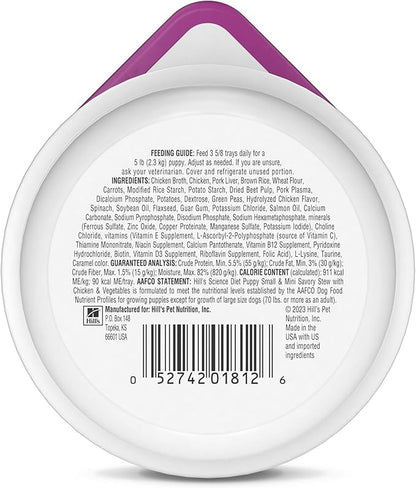 Hill's Science Diet Puppy, Puppy, Small & Mini Breeds Puppy Premium Nutrition, Wet Dog Food, Chicken & Vegetables Stew, 3.5 oz Tray, Case of 12