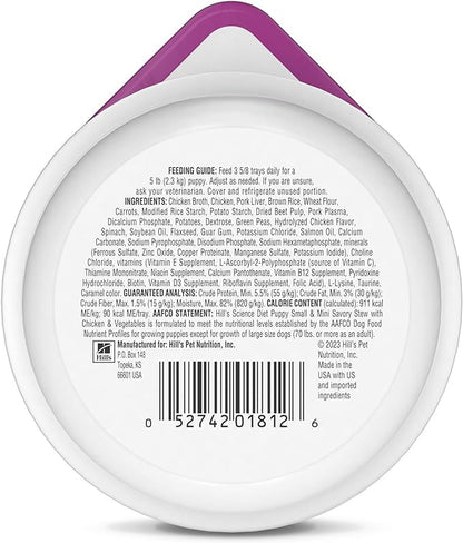 Hill's Science Diet Puppy, Puppy, Small & Mini Breeds Puppy Premium Nutrition, Wet Dog Food, Chicken & Vegetables Stew, 3.5 oz Tray, Case of 12
