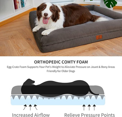 Large Dog Bed, Orthopedic Dog Bed, Waterproof Dog Bed with Removable Cover, Washable Dog Beds for Large Dogs, 4-Sides Removable Bolster Dog Soft Sofa Bed with Nonskid Bottom, Olive Green