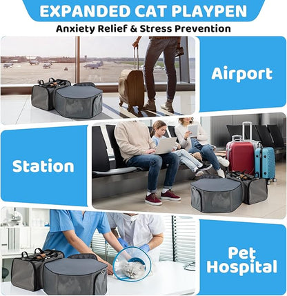 Cat Carrier, Detachable Pet Carrier Airline Approved, 18"x13.4"x11.8" Large Expandable Space 3 in 1 Soft Sided Small Dog Travel Bag, Rabbit Cat Kennel, Pet Mobile Tent Outdoors Indoors (Grey)