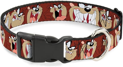 Buckle-Down Plastic Clip Collar - Tasmanian Devil Expressions Brown - 1/2" Wide - Fits 6-9" Neck - Small