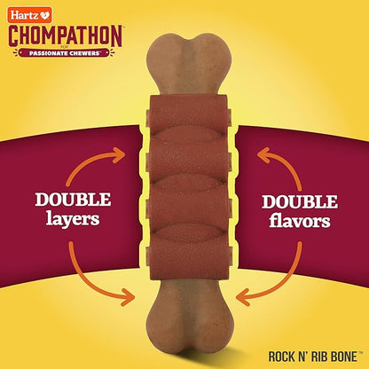 Hartz New Chompathon Rock 'N Rib Bone Dog Chew Toy for Aggressive Chewers, Double Layered Flavored with Chicken & Beef