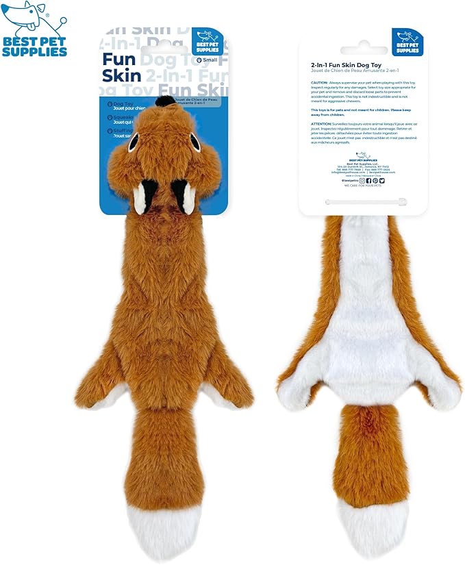 Best Pet Supplies Stuffing Free Squeaky Dog Toys for Small Dogs, Medium Dogs, and Large Dogs, Durable, Best Dog Chew Toy for Teething Puppy, Indoor Play - Fox, Raccoon, Small