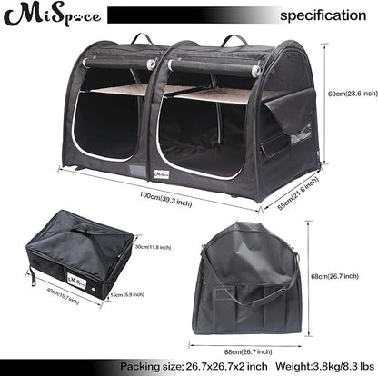 Mispace Portable Twin Compartment Show House Cat Cage/Condo - Easy to Fold & Carry Kennel - Comfy Puppy Home & Dog Travel Crate with Portable Carry Bag/Two Hammocks/Mats and Collapsible Litter Box
