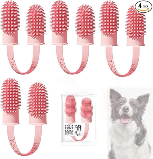 4 Packs Dog Toothbrush, Finger Pet Toothbrush Kit,for Pet Teeth Cleaning, Cat Rabbit Toothbrush,135ºSurround Bristles(Pink)
