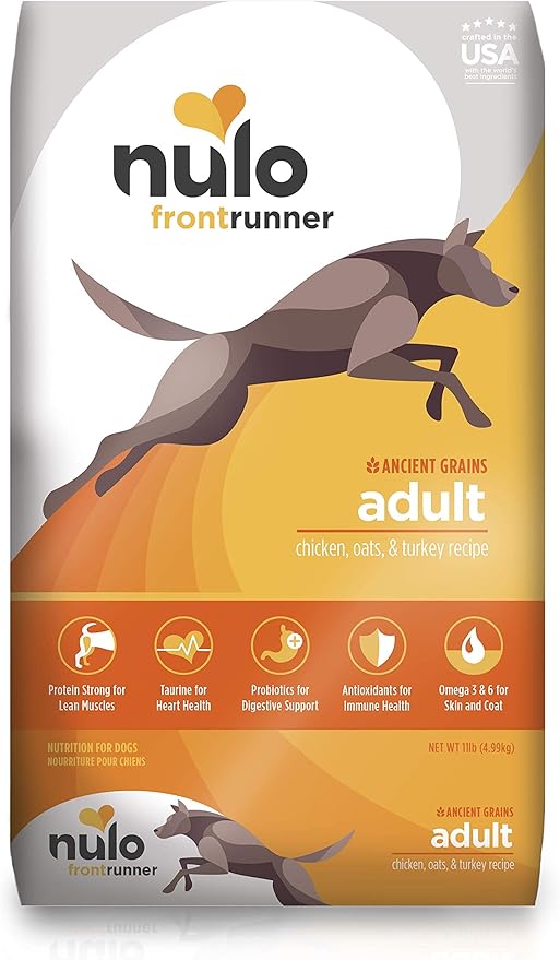 Nulo Frontrunner Dry Dog Food for Adult Dogs - Grain Inclusive Recipe with Chicken, Oats, and Turkey - All Natural Pet Foods with High Taurine Levels - Animal Protein for Lean Strong Muscles