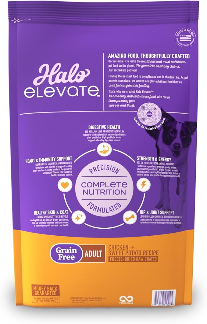 Halo Elevate Dry Dog Food, Grain Free Chicken Recipe, 20lb