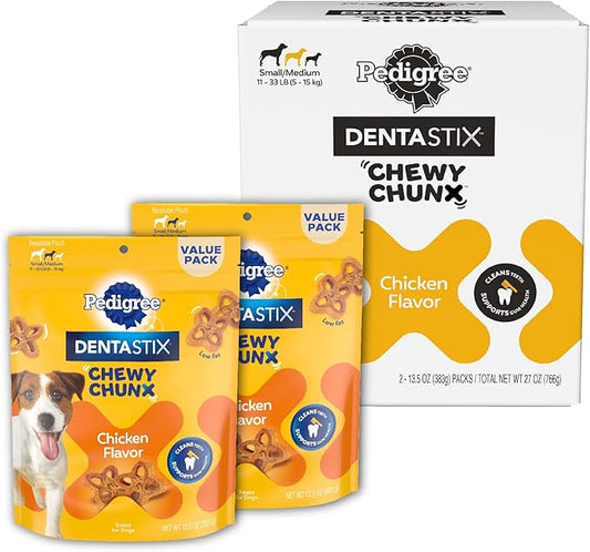 Pedigree DentaStix Chewy Chunx Dental Treats, Small/Medium Dog, 13.5 oz Pouches, Pack of 2