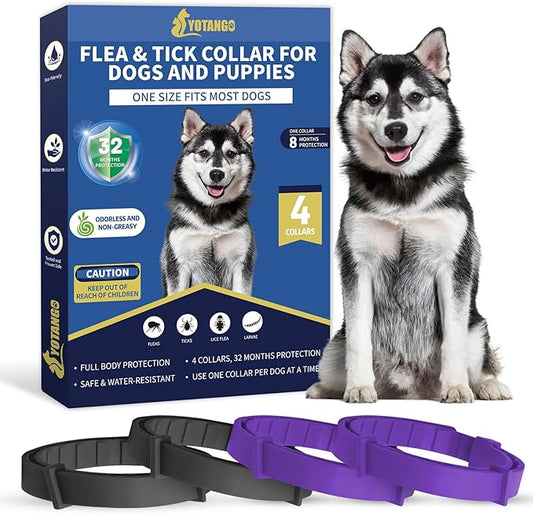 4 Pack Flea Collar for Dogs, Flea and Tick Collar for Dogs Puppies, 32 Months Flea and Tick Prevention for Dogs, Dog Flea Collar, Dog Flea and Tick Treatment-Black and Purple