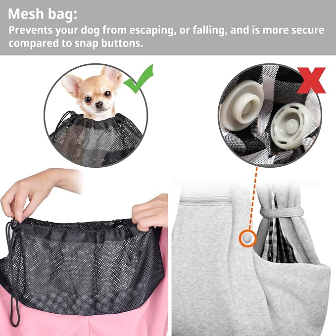 CUBY Dog and Cat Sling Carrier - Hands Free Reversible Pet Papoose Bag - Soft Pouch and Tote Design - Suitable for Puppy, Small Dogs Cats Outdoor (Pink Senior, Adjust strap 2.0)