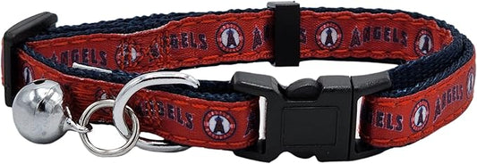 MLB CAT Collar Los Angeles Angels Satin Cat Collar Baseball Team Collar for Dogs & Cats. A Shiny & Colorful Cat Collar with Ringing Bell Pendant