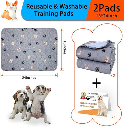 Washable Pee Pads for Dogs - Super Absorbent Reusable Puppy Pads 2Pack 18''x24'' Waterproof Dog Pee Pads Non-Slip Whelping Pads Leakproof Urine Pet Training Pads for Potty Wshable Puppy Pads