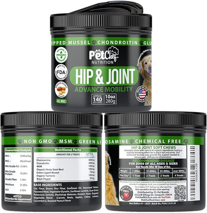 Pet Chef Advanced Dog Hip & Joint Supplement Treat - Glucosamine, Chondroitin & Turmeric MSM Breeds-Reduce Pain, Inflammation & Arthritis. Super Dog Hip & Joint Treat. Renews All Dogs.