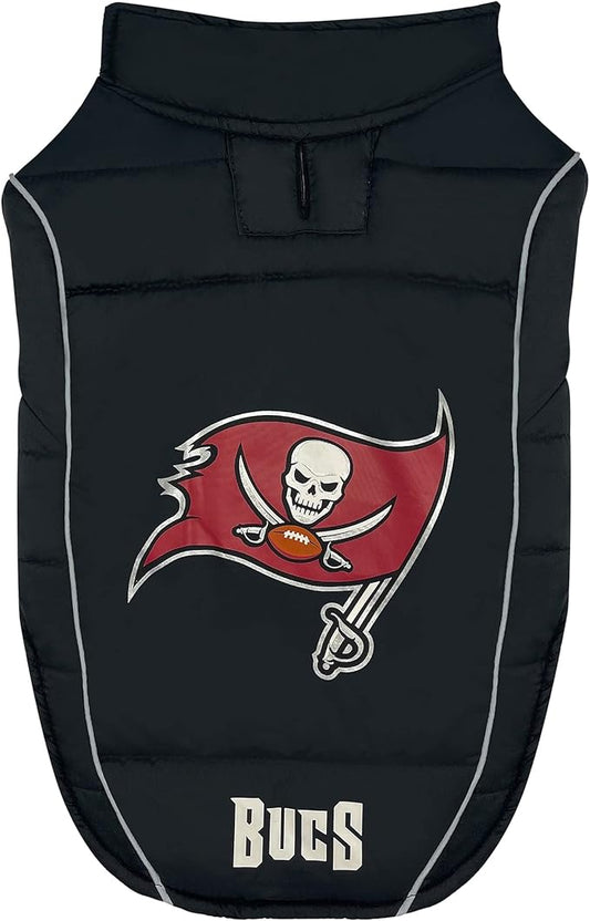 NFL Tampa Bay Buccaneers Puffer Vest for Dogs & Cats, Size Small. Warm, Cozy, and Waterproof Dog Coat, for Small and Large Dogs/Cats. Best NFL Licensed PET Warming Sports Jacket