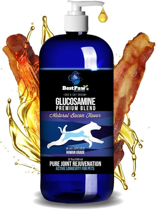 Best Paw Nutrition - Bacon Flavor Liquid Glucosamine for Dogs & Cats - Joint Supplement for Hip & Joint Pain Relief Pets Love - 32oz