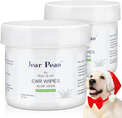 Dog Ear Cleaner Wipes, Dog Wipes, Puppy Essentials Dog Ear Wipes for Dogs & Cats Reduce Pet Ear Dirt and Wax Pet Grooming Supplies Aloe Vera│120 Wipes