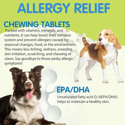 Dog Allergy Relief Chews (120 Count), Dog Allergy Chews, Itch Relief for Dogs, Omega 3 Fish Oil + Pumpkin Enzymes + DHA for Dogs, Anti Hot Spots + Seasonal Allergies, Skin & Coat Immune Health